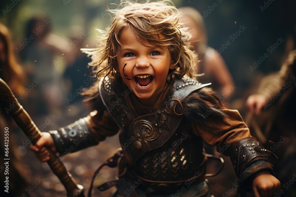 Obraz premium Viking boy running with his sword