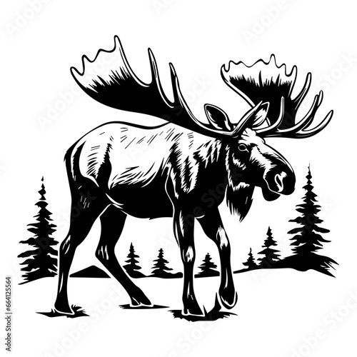 vector silhouette moose on white background, ai generated