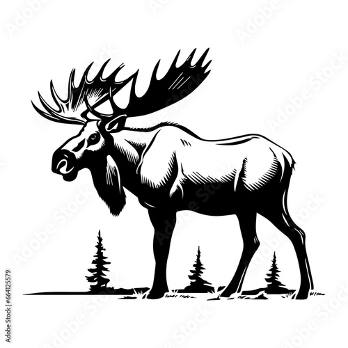 vector silhouette moose on white background, ai generated