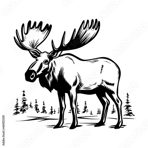 vector silhouette moose on white background, ai generated
