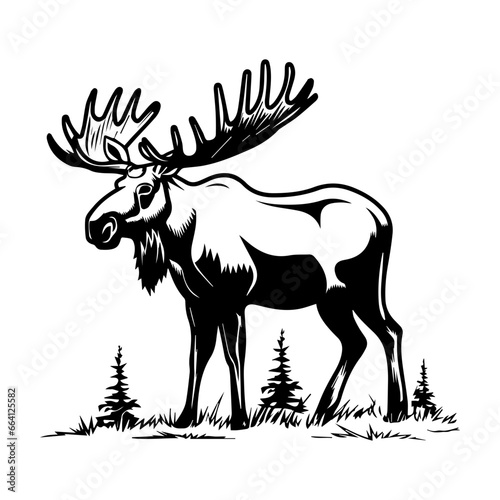 vector silhouette moose on white background  ai generated