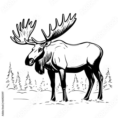 vector silhouette moose on white background, ai generated