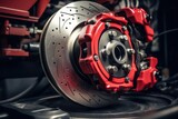 Disc brake repair, car repair and suspension legs, close up view