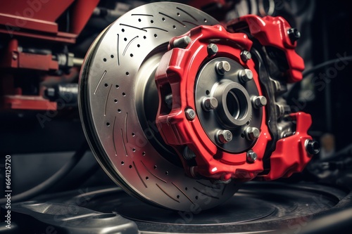 Disc brake repair, car repair and suspension legs, close up view