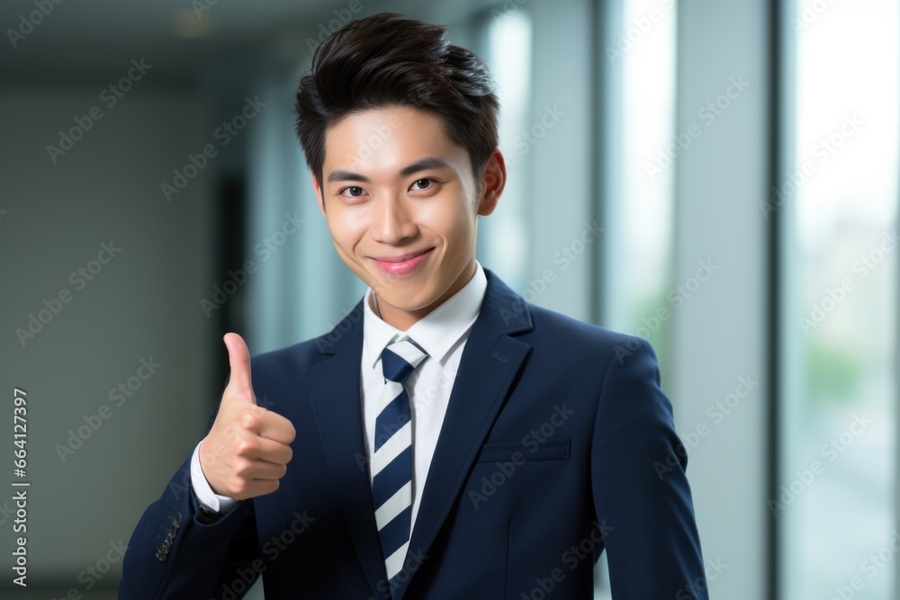 Asian businessman thumb up smile face portrait Asian businessman thumb up smile face portrait