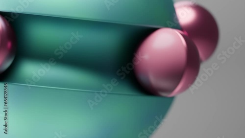 3D Rotating Metallic balls on a neon sphere