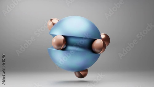 3d Rotating Metallic balls on a blue sphere