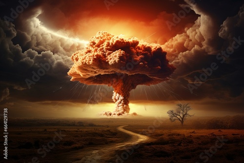 Images of nuclear weapons, mushroom clouds, and atomic bombs. Generative AI