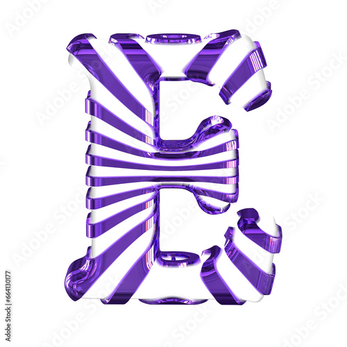 White symbol with purple straps. letter e