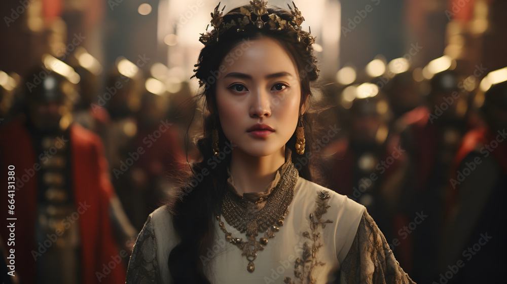 Young Chinese princess standing in front of a crowd of people in the Imperial palace Young Chinese princess standing in front of a crowd of people in the Imperial palace