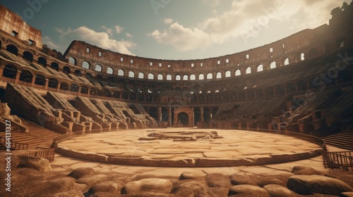 Fényképezés abandoned roman coliseum with blue sky