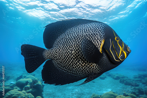 French Angelfish swimming in the open ocean © Badass Prodigy