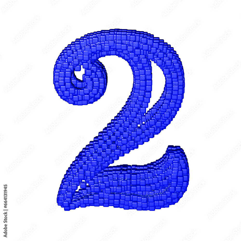 Symbol made of blue cubes. number 2 Symbol made of blue cubes. number 2