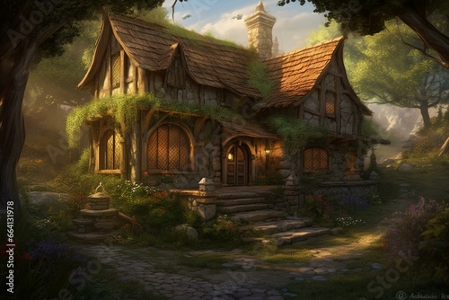 Charming elven cottage nestled amidst intricate architecture - HD wallpaper. Generative AI