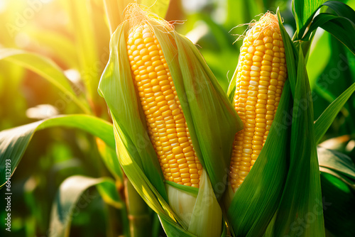 A good harvest of corn. Corn cultivation. Farm and field. Harvested agricultural crops.