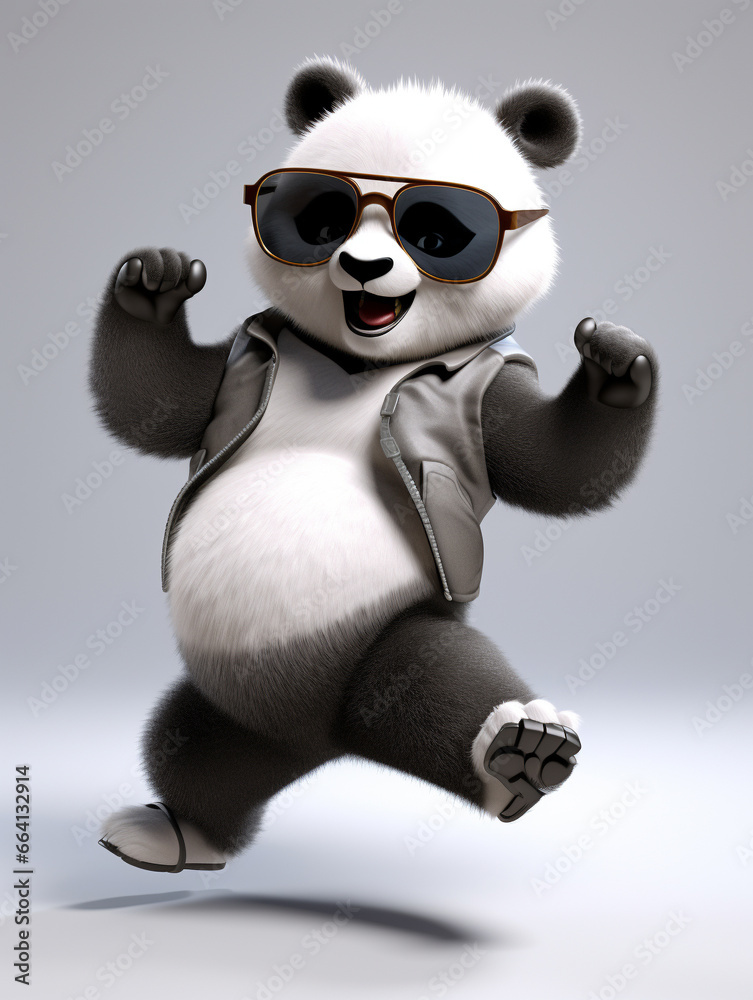 A Cool 3D Cartoon Panda Wearing Sunglasses on a Solid Background A Cool 3D Cartoon Panda Wearing Sunglasses on a Solid Background