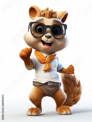 A Cool 3D Cartoon Squirrel Wearing Sunglasses on a Solid Background