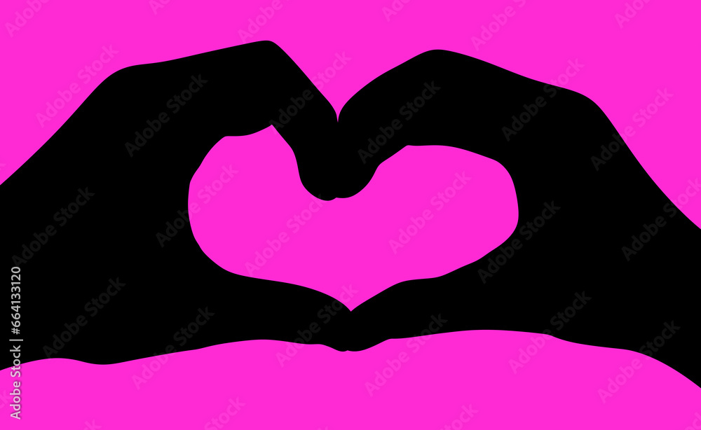 Fototapeta premium Love heart hand sign. Drawing of hand in the shape of a heart. Palms touching, gesturing, heart shape. Love relationship.