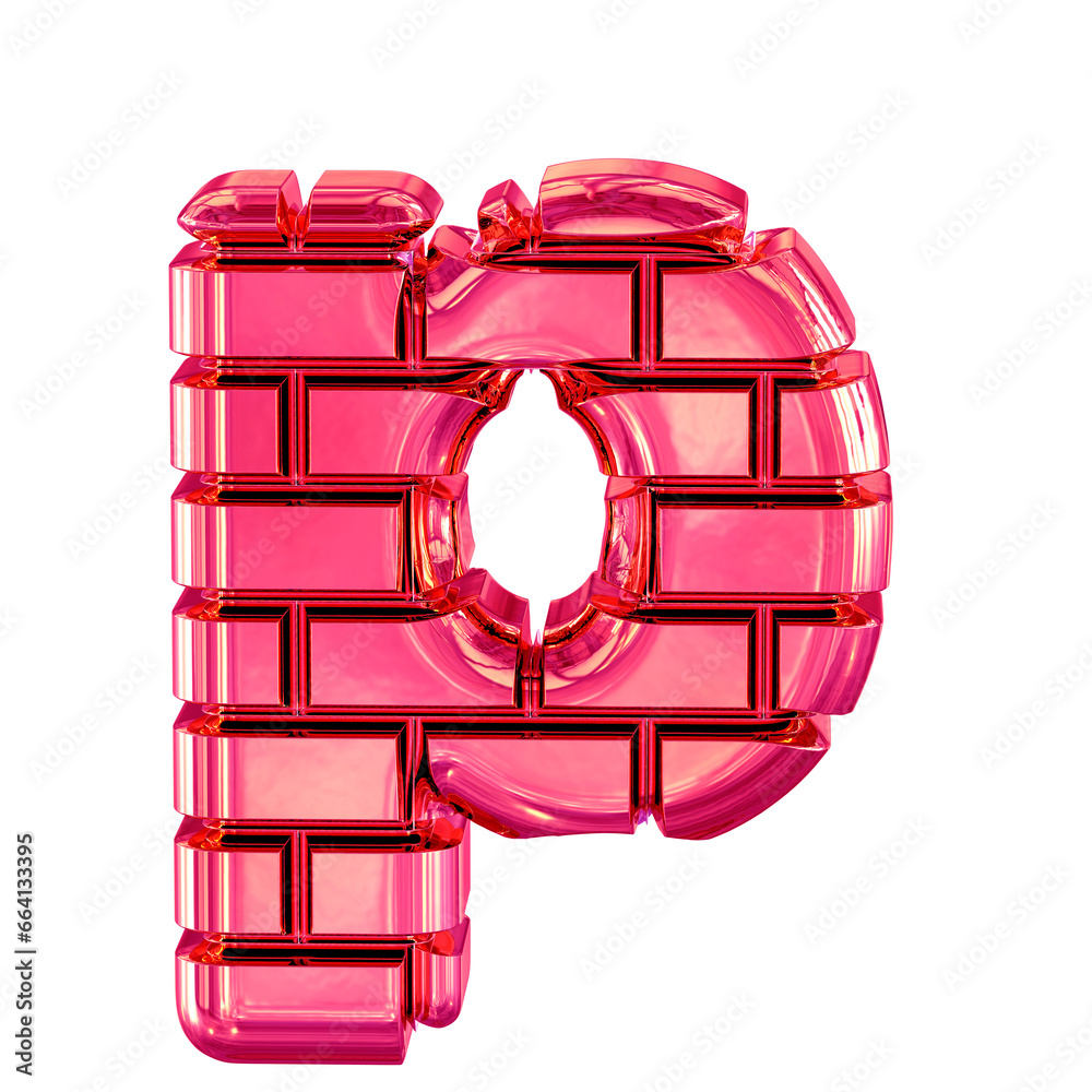 Symbol made of pink bricks. letter p