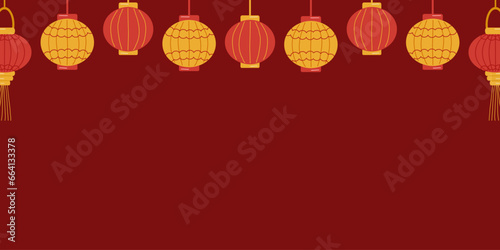Background of Chinese lanterns. Chinese New Year. Design website, banner, poster. Color vector illustration.
