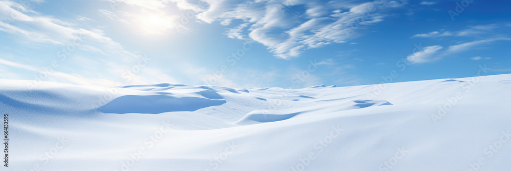 winter snow landscape against blue sky - extra wide use for backgrounds with copy space winter snow landscape against blue sky - extra wide use for backgrounds with copy space