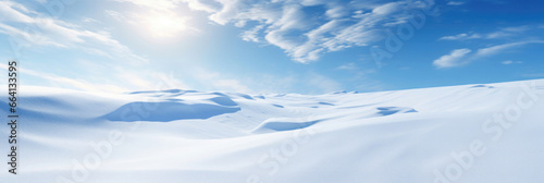 winter snow landscape against blue sky - extra wide use for backgrounds with copy space