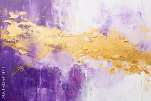 Abstract acrylic artwork with vibrant purple, yellow, and gold hues. Generative AI