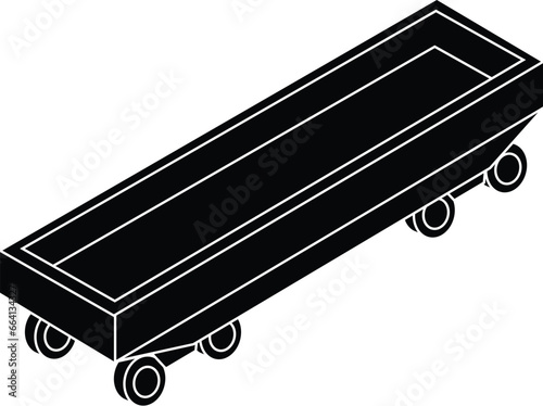 Cartoon Black and White Isolated Illustration Vector Of An Empty Train Cargo Carriage