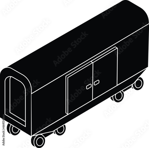 Cartoon Black and White Isolated Illustration Vector Of A Train Cargo Carriage