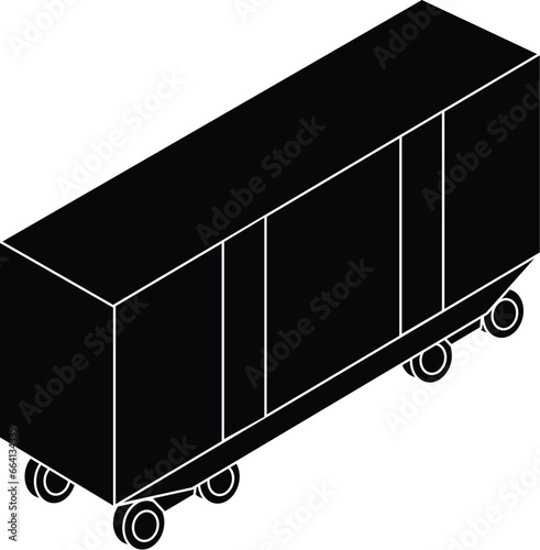 Cartoon Black and White Isolated Illustration Vector Of A Train Cargo Carriage