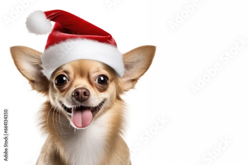 Chihuahua Wearing a Christmas Hat isolated in white background