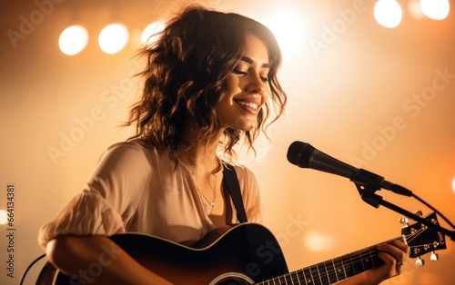 Musician woman singing on s...