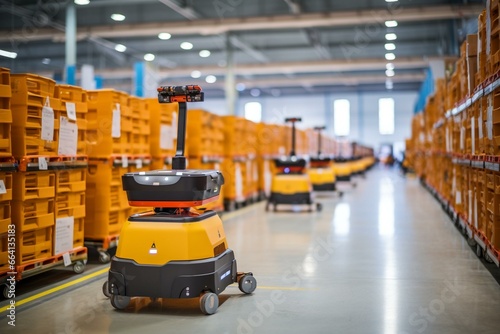 Smart warehouse with collaborative industrial robots. Generative AI