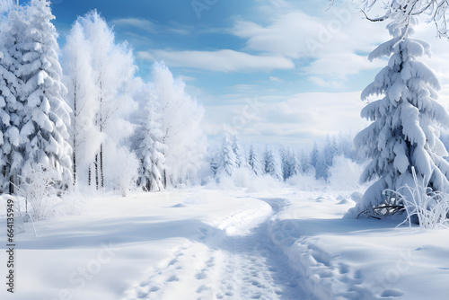 Frosty Wonderland, Majestic Snow Covered Trees in Winter Landscape © NE97