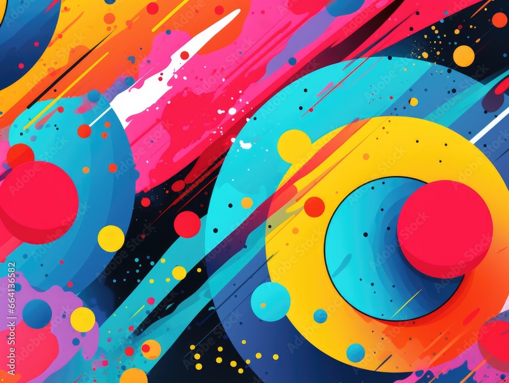 A colorful abstract background with circles and dots. Vibrant pop art image.