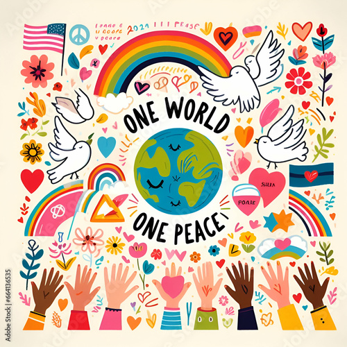 one world  one peace  collage  card of peace  generative ai 