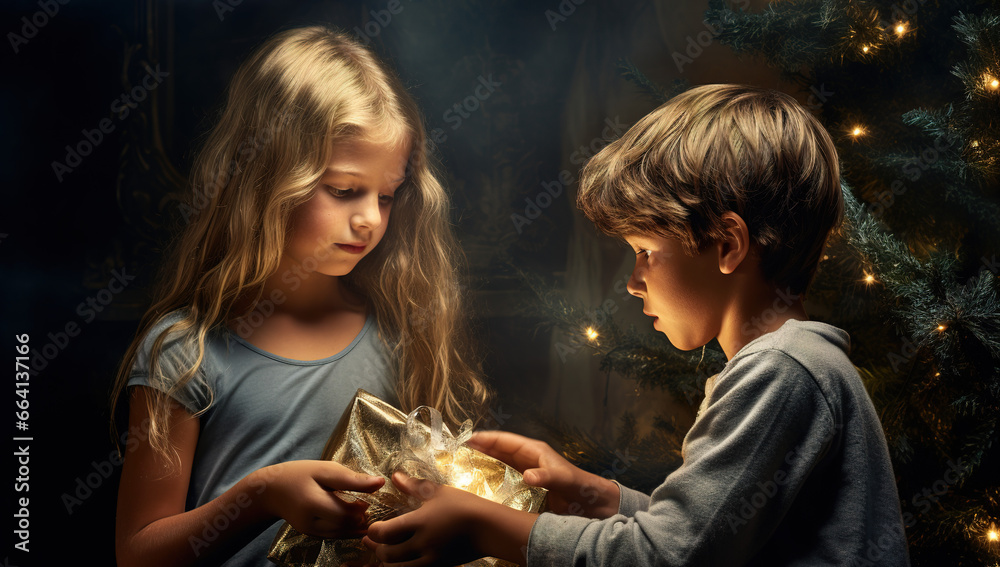 Christmas magic, children's joy. Presents & Gifts Christmas magic, children's joy. Presents & Gifts