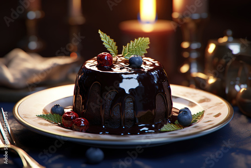 Delightful Festive Dessert: Christmas Pudding with Berries and Sauce