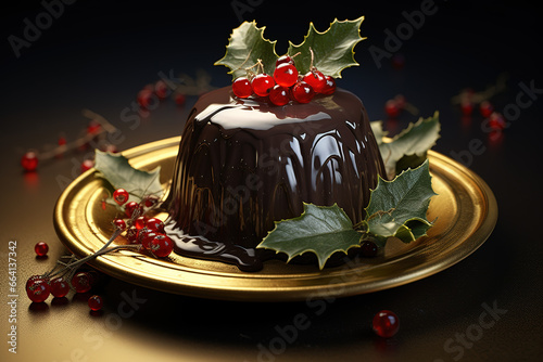 Delightful Festive Dessert: Christmas Pudding with Berries and Sauce