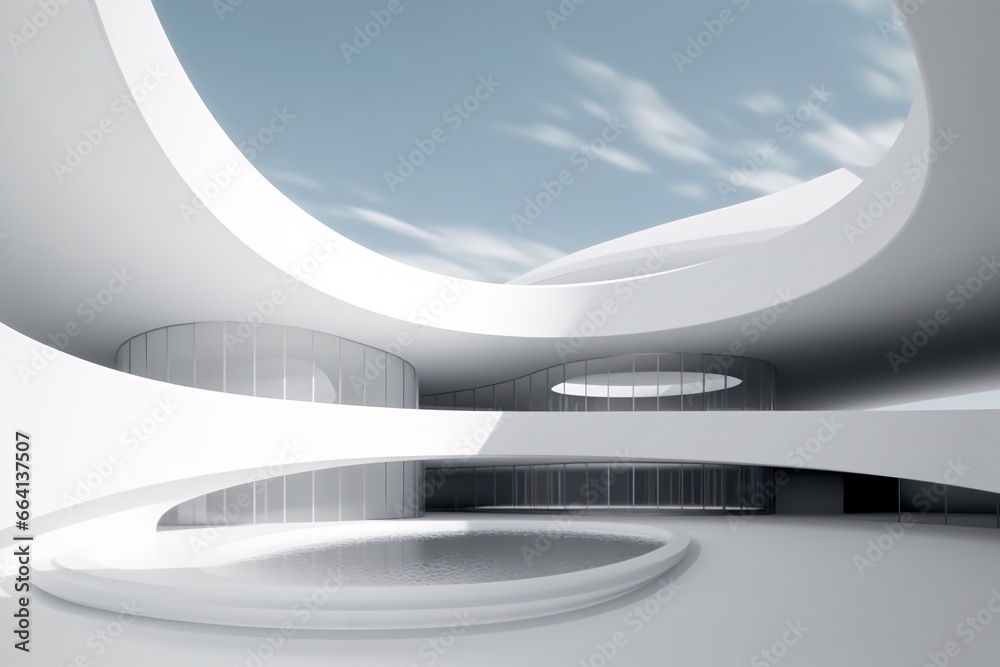 Abstract white interior with curved ceiling. Modern architecture abstract background. 3d rendering, 3d illustration. Abstract white interior with curved ceiling. Modern architecture abstract background. 3d rendering, 3d illustration.
