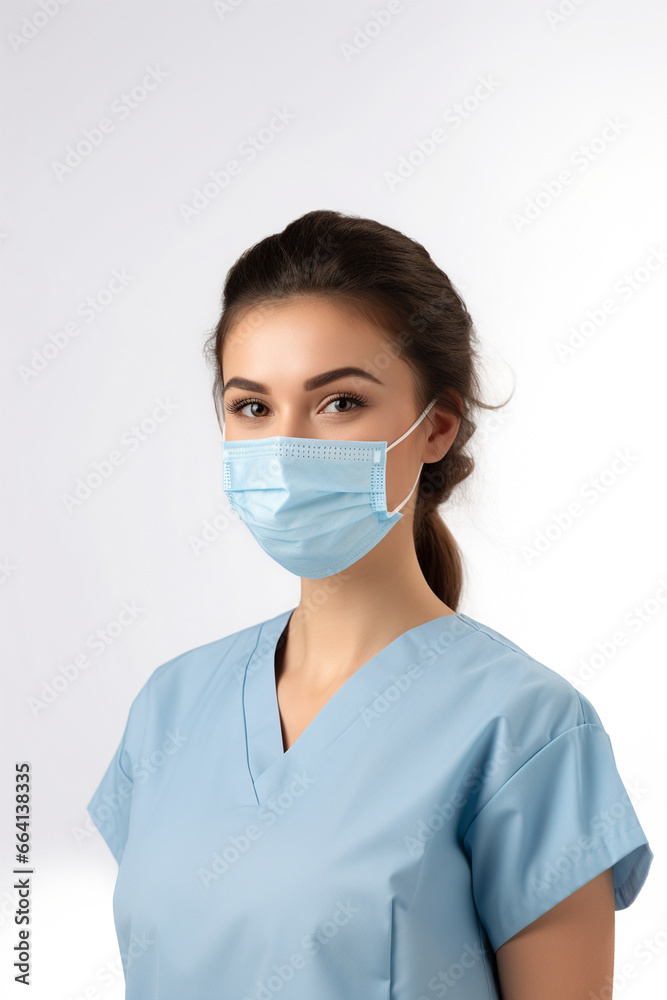 Nurse wearing a surgical mask and scrubs, preventative measures, nurse at work, Covid-19, Covid, Pandemic