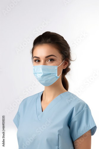 Nurse wearing a surgical mask and scrubs, preventative measures, nurse at work, Covid-19, Covid, Pandemic