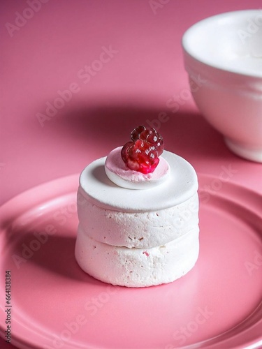 Bolo estilo cupcake com fundo rosa estética padaria café 