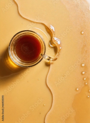 café ou chá cor de mel background amarelo estilizado