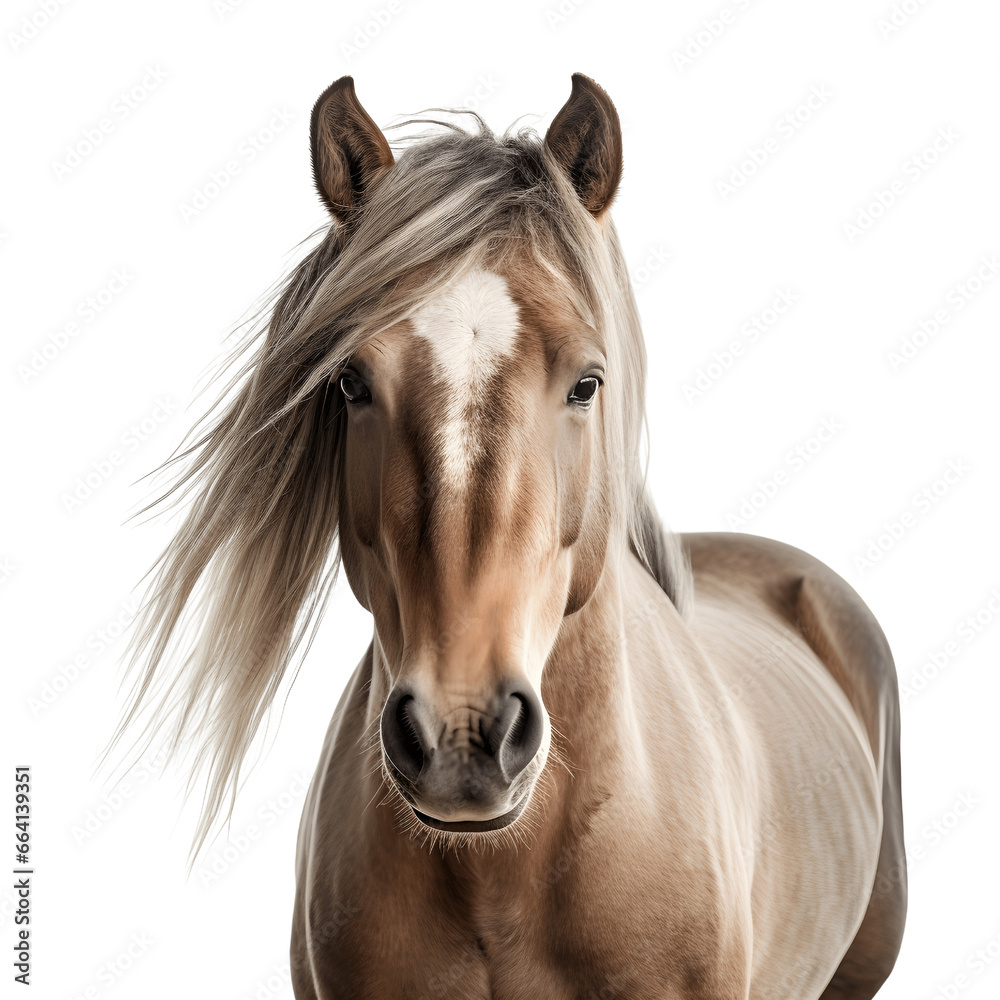 Obraz premium Close up of welsh pony horse head with long mane on transparent background (png)