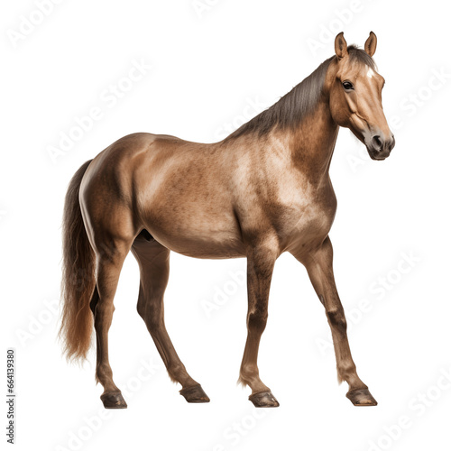 Portrait of a brown horse standing isolated on white background cutout
