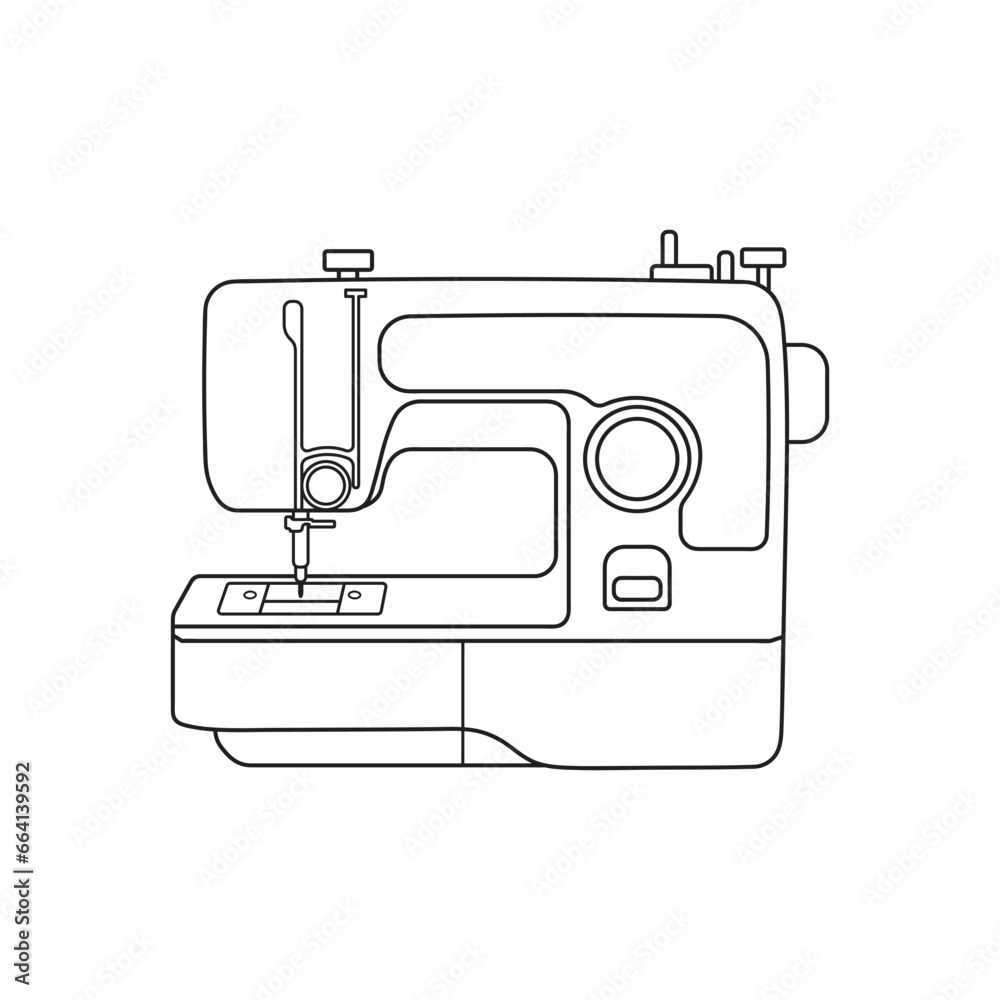 Hand drawn Kids drawing Cartoon Vector illustration sewing machine Isolated on White Background