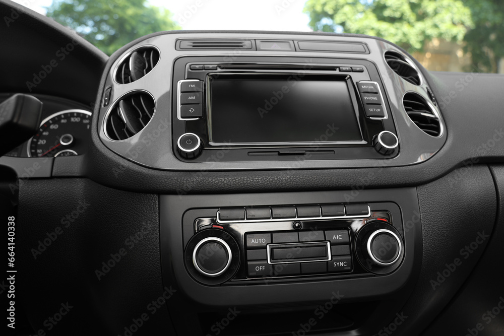 View of dashboard with vehicle audio in car View of dashboard with vehicle audio in car