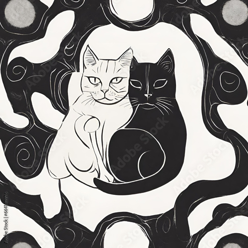 Fototapeta Naklejka Na Ścianę i Meble -  kot biały i czarny - 1