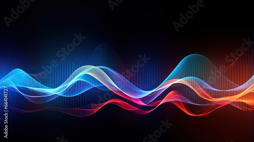 abstract sound waves, light frequencies or bright equalizer. Neon colored digital music bar for technology concept photo